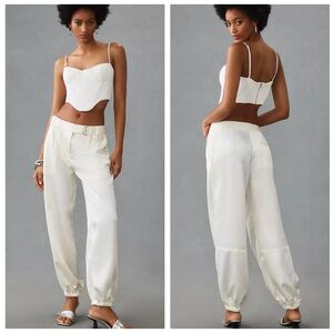 Anthropologie NWOT Satin Parachute Pants Cream Ecru SZ 4